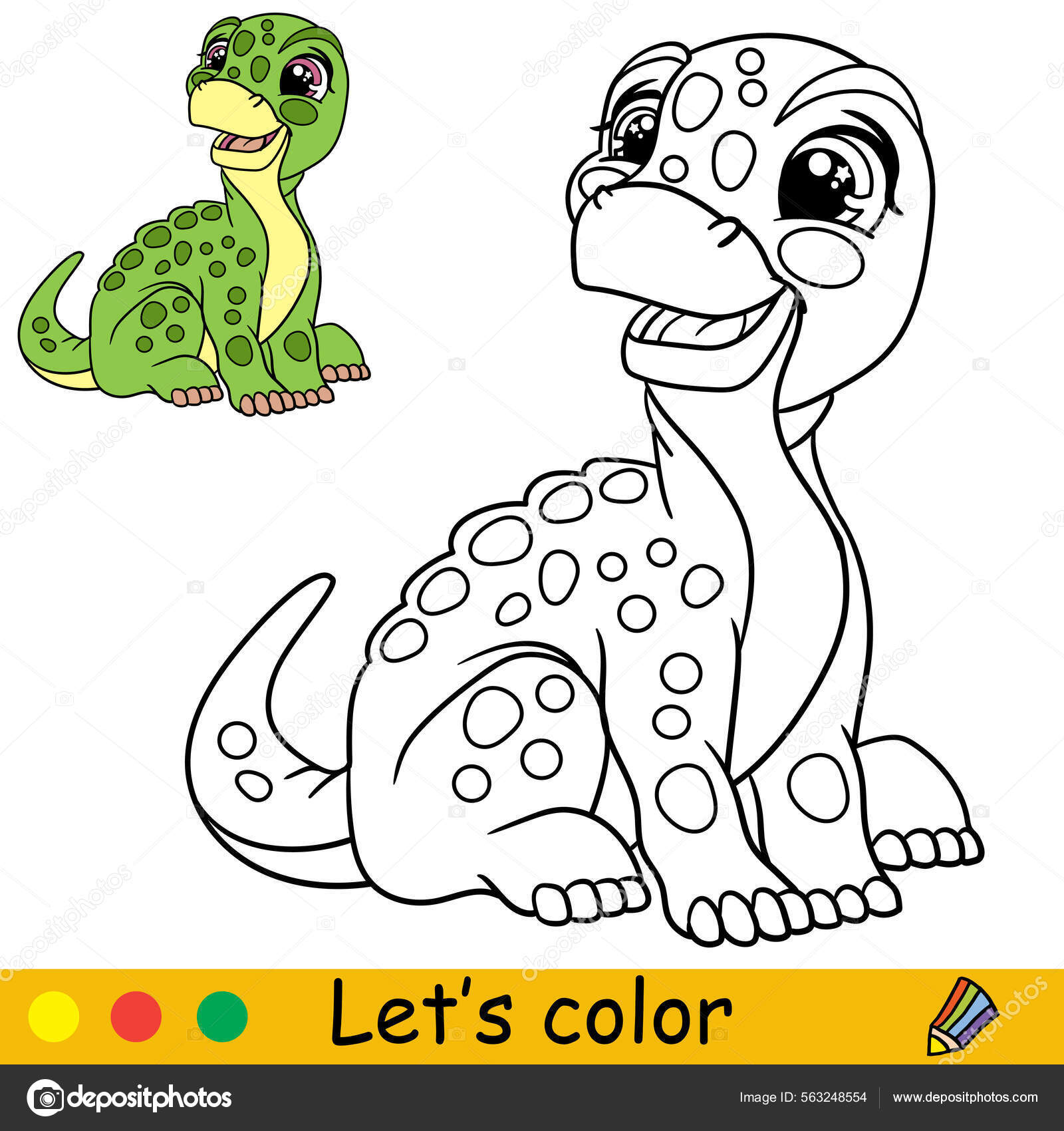 Cartoon Bonito Sentado Dinossauro Brontossauro Desenho Livro Para Colorir  Com vetor(es) de stock de ©Alinart 563248554